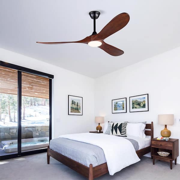 52 in. Smart Indoor Black 3 Solid Wood Blades Downrod Standard Ceiling Fan with Integrated LED and Remote Included