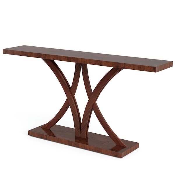 TRIBESIGNS WAY TO ORIGIN Benjamin 63 in. Brown Rectangle Wood Console Table, Long Narrow Sofa Table behind Couch, Entrance Hallway Table