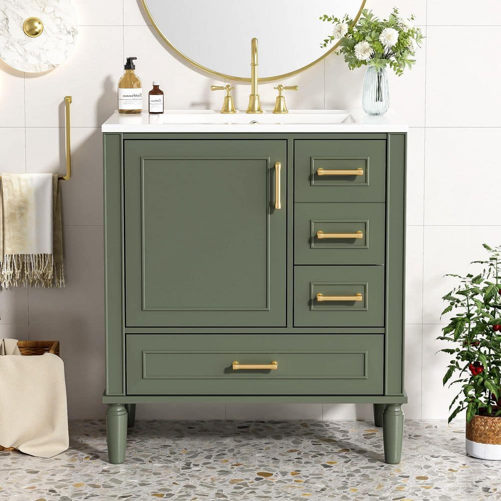 Ziyudura 30 in. Single Sink Freestanding Olive Green Bath Vanity