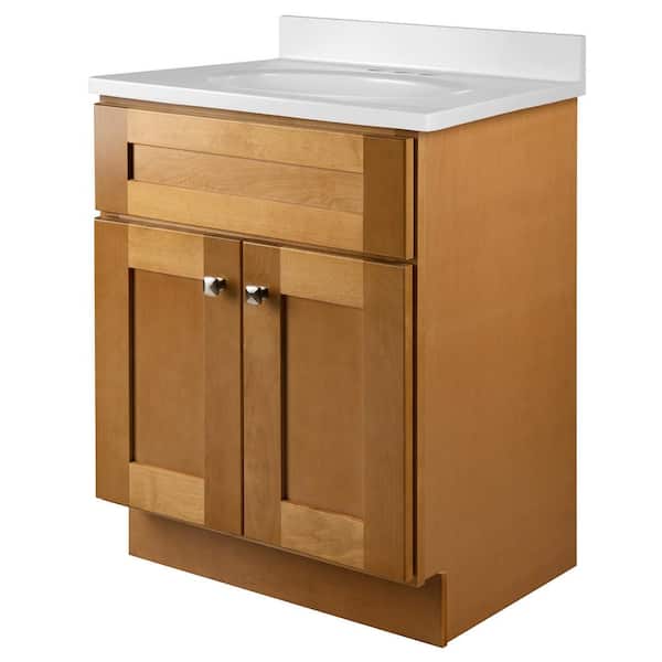 Brookings 25 in. W x 19 in. D Bathroom Vanity in Modern Birch with Solid White Cultured Marble Top, Assembled