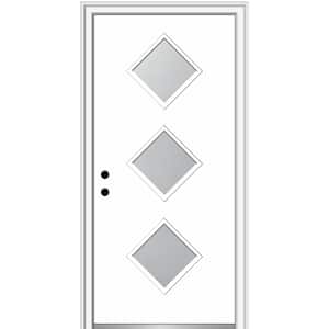 Aveline 36 in. x 80 in. Right-Hand Inswing 3-Lite Frosted Glass Primed Fiberglass Prehung Front Door on 4-9/16 in. Frame
