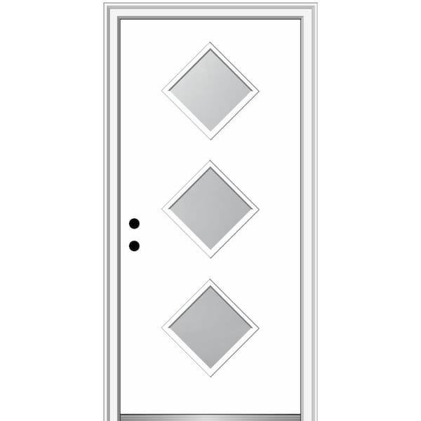 MMI DOOR Aveline 36 in. x 80 in. Right-Hand Inswing 3-Lite Frosted Glass Primed Fiberglass Prehung Front Door on 4-9/16 in. Frame