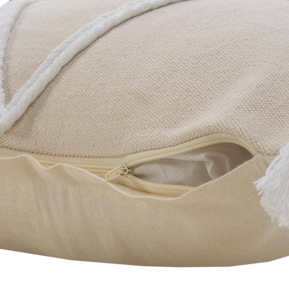 Birch and White Braided Tassel Square Throw Pillow, 20 in.