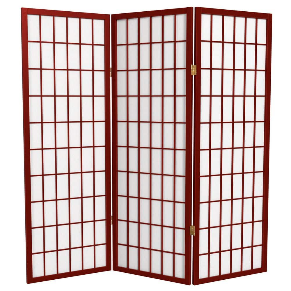 Rosewood 4 ft. Tall Shoji Screen with White Rice Paper Panels