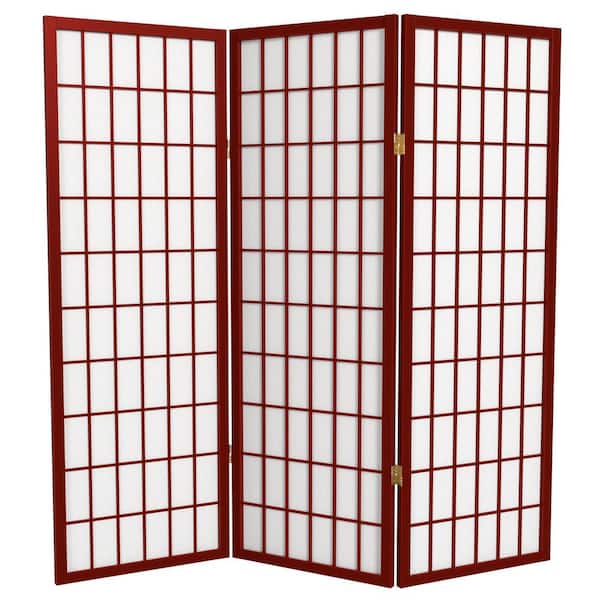 Oriental Furniture 4 ft. Short Window Pane Shoji Screen - Rosewood - 3 Panels