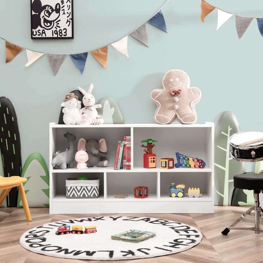 White Wood Kids 5-Cube Toy Storage Cabinet