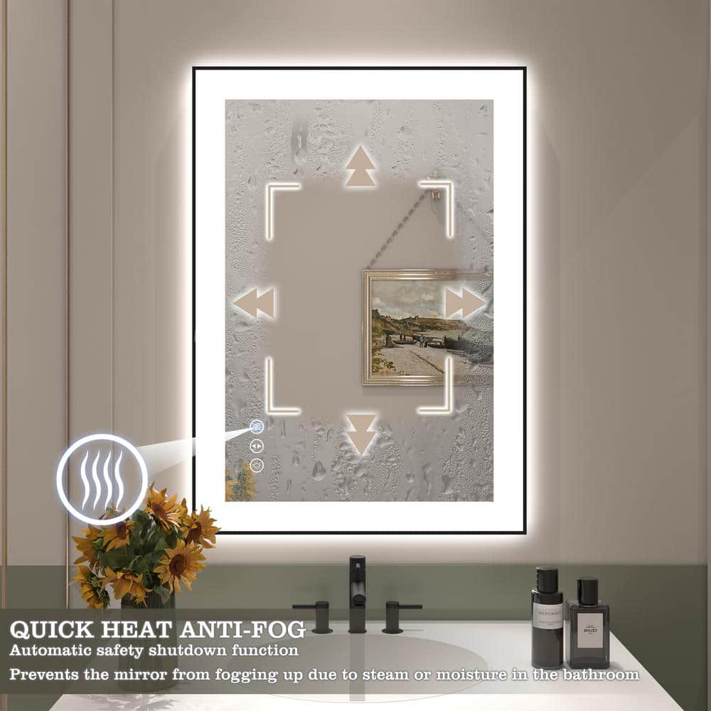 28" x 20" Black Aluminum Rectangular LED Bathroom Mirror
