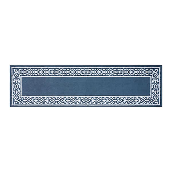 Lorreta 2-Tone Dusty Navy/Ivory 2 ft. x 8 ft. Tufted Border Polypropylene Area Rug