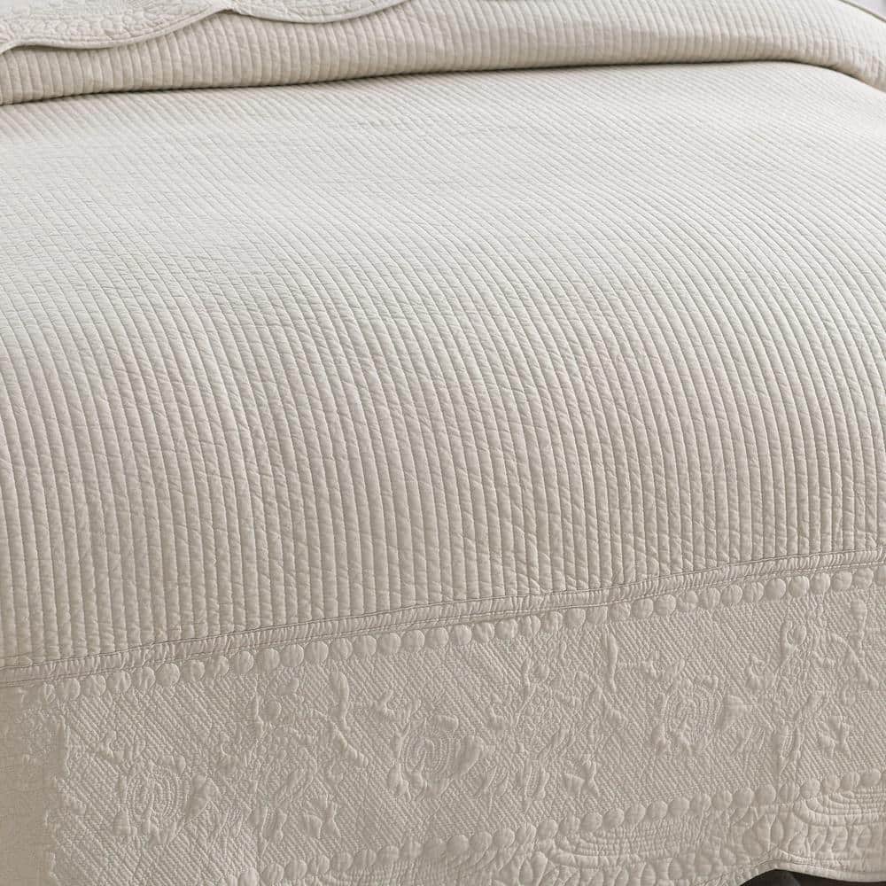 King Size Khaki Cotton Reversible Embroidered Bedspread Set