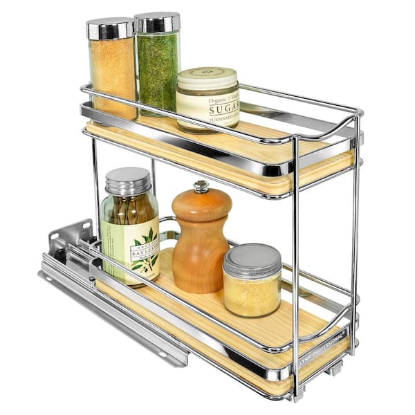 LYNK PROFESSIONAL LYNK PROFESSIONAL Elite Pull Out Spice Rack Organizer for  Cabinet, 4-1/4 in. Wide, Double, Wood-Chrome 432422DS - The Home Depot