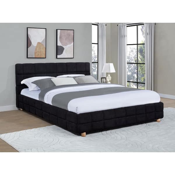 Blenz Black Wood Frame Queen Platform Bed with Fleece Upholstery