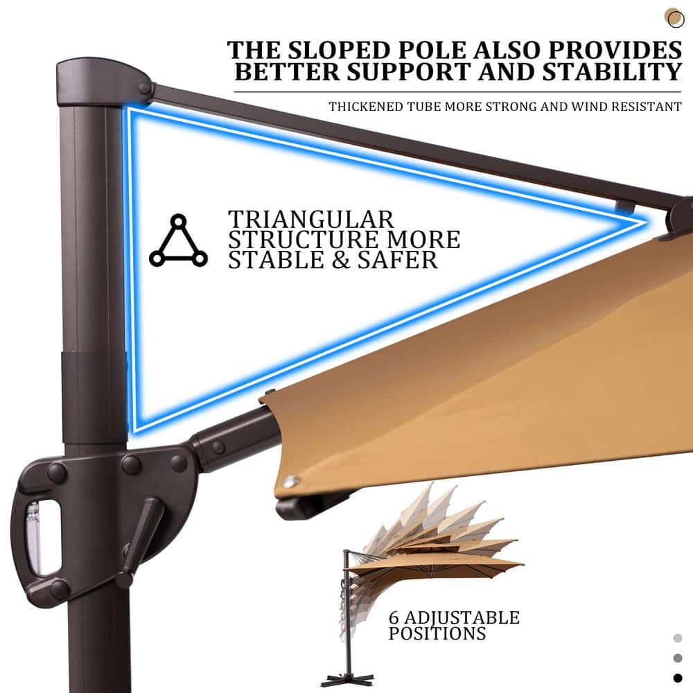 Tan Rectangular Cantilever Patio Umbrella with Metal Pole