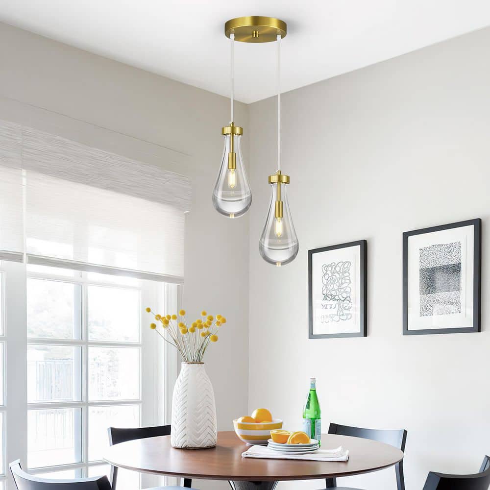 Raindrop Pendant Lights Kitchen Island Teardrop Gold Hanging Light Fixtures Clear Solid Glass Pendant Light (2-Light) price history on PriceWatchPro