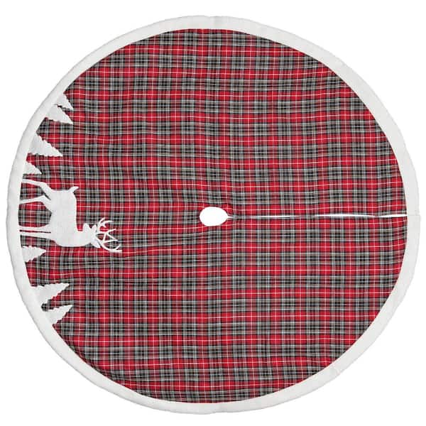 48 in. Red Plaid Tree Skirt Deer Applique