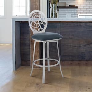 Addax Contemporary 30 in. Bar Height in Brushed Stainless Steel Finish and Grey Faux Leather Bar Stool