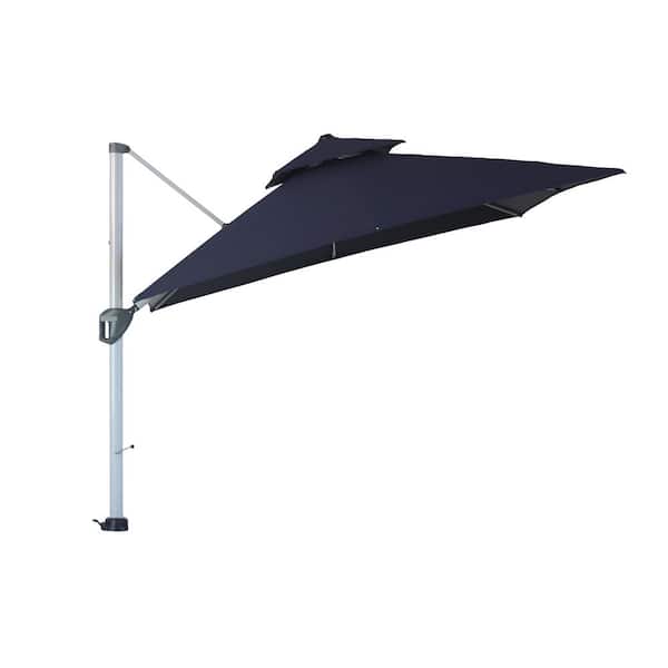 Amucolo 10 ft. Aluminum Double Tier Canopy Cantilever Patio Umbrella in Navy Blue with 360° Rotation, Adjustable Angle and Cover