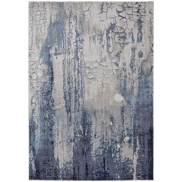 9 ft. x 12 ft. Ivory and Blue Abstract Area Rug
