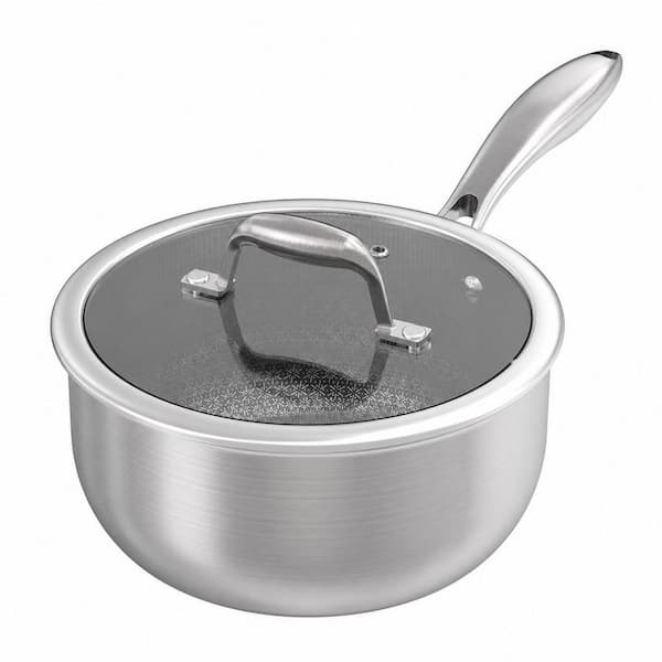 3 qt. 3 Ply Stainless Steel Nonstick Sauce Pan in Silver with Lid, Oven Safe, Induction Pot Compatible with All Cooktops