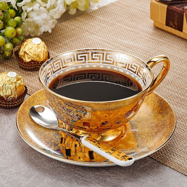 Panbado Bone China 6.8oz Coffee Tea Cup and Saucer Set with Spoon, Set of 3 - Sleeping Beauty