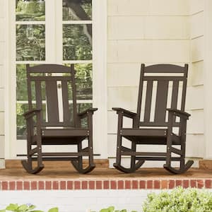 Dark Brown Plastic Outdoor Rocking Chair Porch Rocker for Outdoor and Indoor (2-Pack)