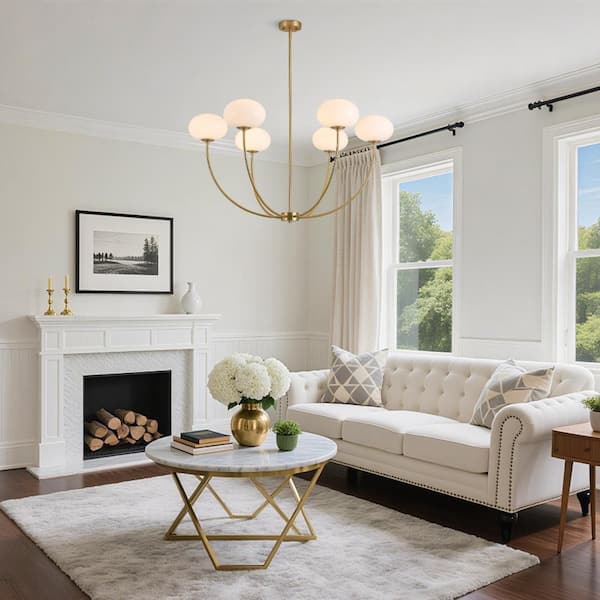 Y'INSP Elara 6-Light Brushed Gold Adjustable Hanging Chandelier