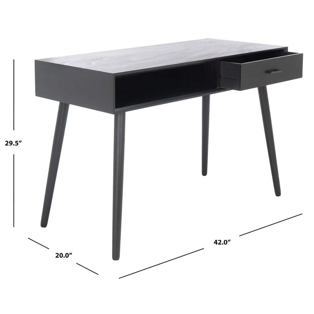 Mid-Century Charm Black Writing Desk with Splayed Legs and Drawer