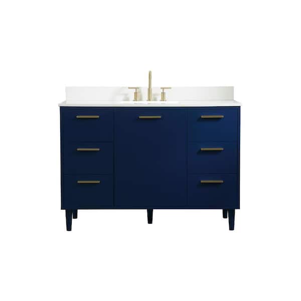 Unbranded Simply Living 48 in. W x 22 in. D x 34 in. H Bath Vanity in Blue with Ivory White Engineered Marble Top