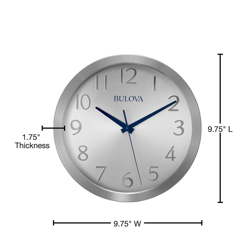 Bulova 10" Silver Aluminum Wall Clock with Blue Hands
