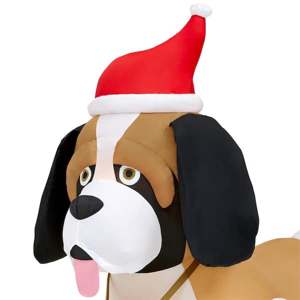 Factory Giant St. Bernard Dog with barrel & Santa Hat Christmas Inflatable