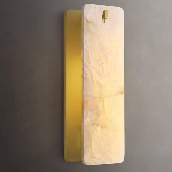 5 in. 1-Light Dimmable LED Brass Alabaster Wall Sconce for Bedroom, Hallway, Living Room, Dining Room, Foyer