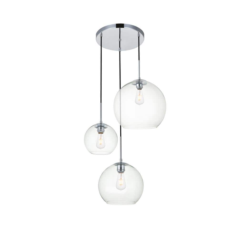 Timeless Home Burns 3-Light Chrome Pendant w/7.9 in./9.8 in./11.8 in. W x 7