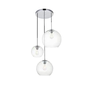 Timeless Home Burns 3-Light Chrome Pendant w/7.9 in./9.8 in./11.8 in. W x 7.1 in./8.9 in./10.6 in. H Clear Glass Shade