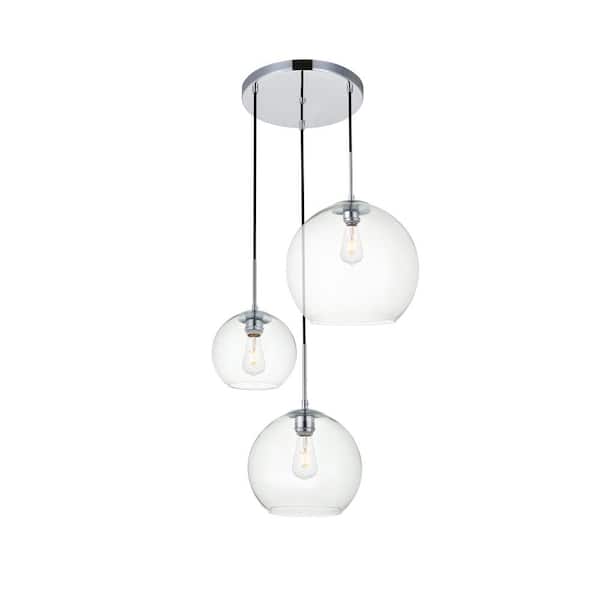 Unbranded Timeless Home Burns 3-Light Chrome Pendant w/7.9 in./9.8 in./11.8 in. W x 7.1 in./8.9 in./10.6 in. H Clear Glass Shade
