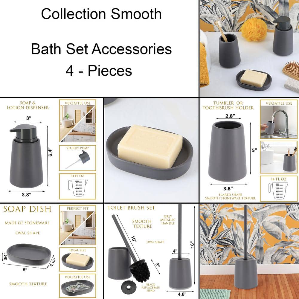 Gray 4-Piece Bathroom Accessory Set with Soap Dispenser and Holder