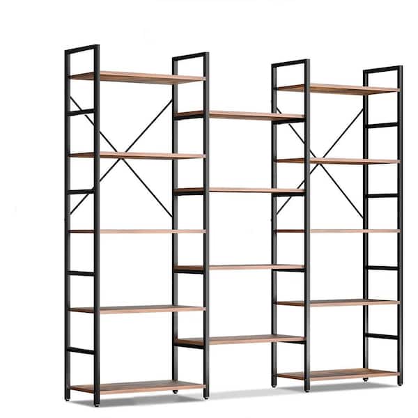 Siavonce 11.81 in. W x 64.84 in. H x 62.2 in. D Iron Frame Wood Top Rectangular Five Layers Shelf Shelves in Black