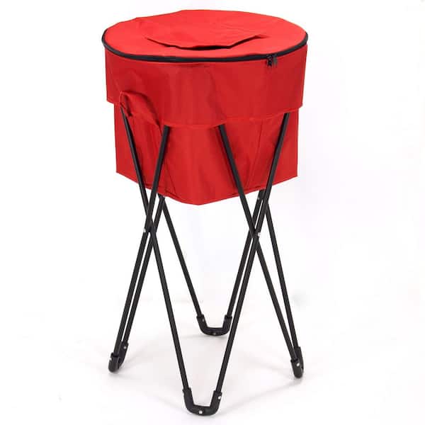 HOUSEHOLD ESSENTIALS Thermal Standing 52 Qt. Cooler with Travel Bag, Black Powder Coated Steel Legs, Soft-Sided Cooler in Red