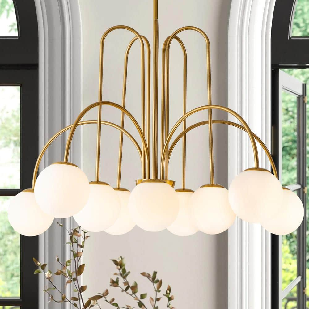 Rrtyo Erik 10-light Gold Unique Modern Elbow Chandelier With Milky 