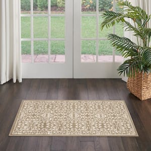 Jubilant Taupe doormat 2 ft. x 4 ft. Floral Transitional Area Rug