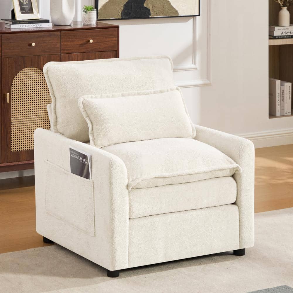 Beige Single Seat Upholstered Accent Soft  with Double-Layer Cushion and Side Storage Pockets price history on PriceWatchPro