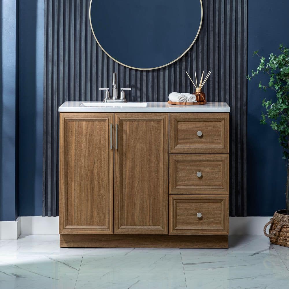 Bannon 43 in. Single Sink Nocera Freestanding Bath Vanity with Granite-Look Colorpoint White Cultured Marble Top price history on PriceWatchPro