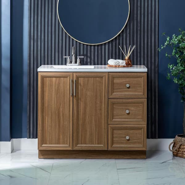 Bannon 43 in. Single Sink Nocera Freestanding Bath Vanity with Granite-Look Colorpoint White Cultured Marble Top