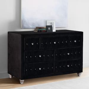 20 in. Black 7-Drawer Wooden Dresser Without Mirror