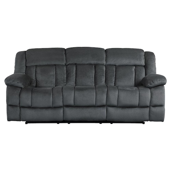Lazzara Magnus 90 in. W Straight Arm Microfiber Rectangle Double Manual Reclining Sofa in Charcoal