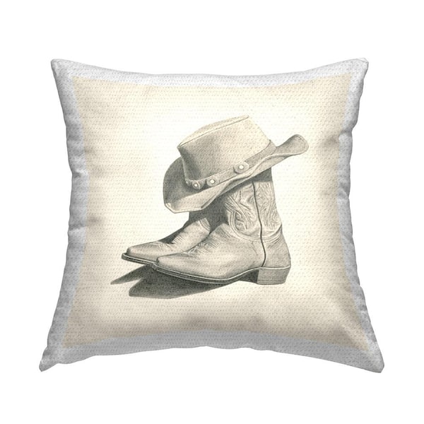 Stupell Industries Cowboy Hat and Boots Off-White Square Outdoor Throw Pillow
