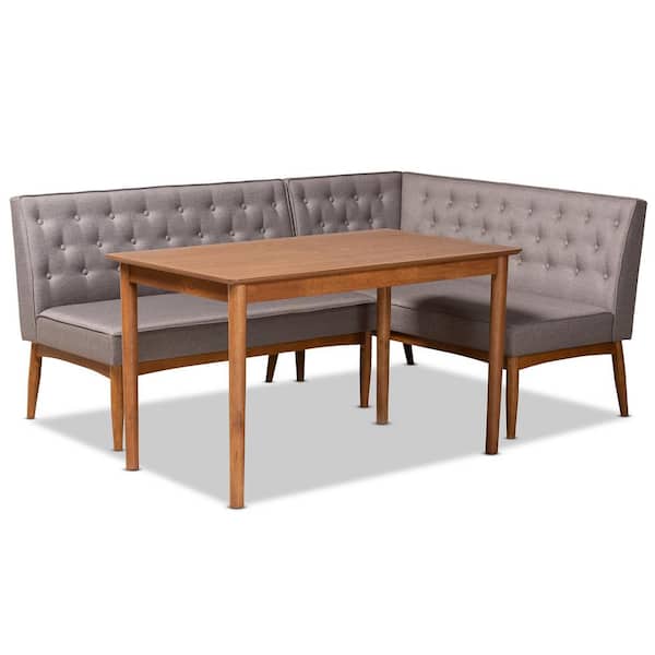 Baxton Studio Riordan 3-Piece Grey and Walnut Brown Dining Nook Set