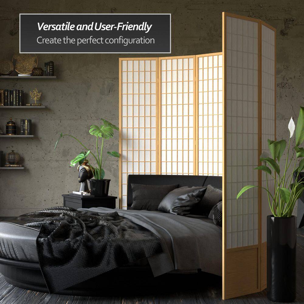 Natural Spruce Wood 7 ft Tall Shoji Screen with 8 Panels