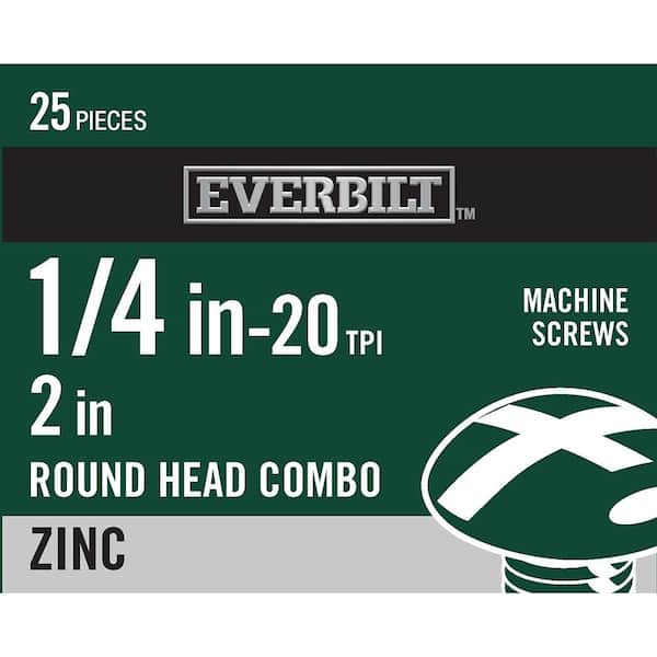 Everbilt 1/4 in.-20 x 2 in. Combo Round Head Zinc Plated Machine Screw (25-Pack)
