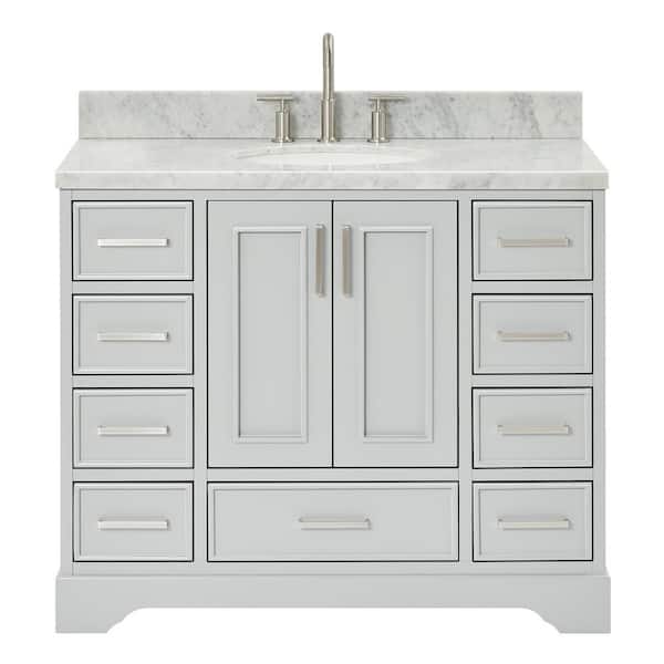 Stafford 42 in. Single Sink Freestanding Bathroom Vanity in Gray with Carrara White Marble Top