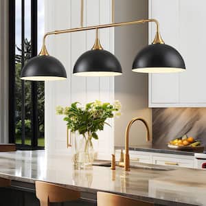 Kris Contemporary 3-Light Black Dome Metal Shade Kitchen Island Pendant Light