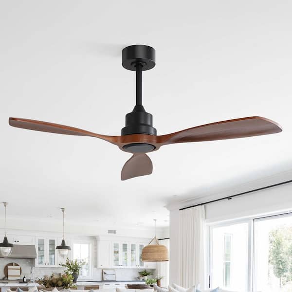 48 in. Indoor/Outdoor Black Wood Ceiling Fan without Lights, Remote Control and 6-Speed DC Motor